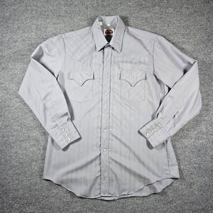Vtg 80s Miller Western Wear Pearl Snap Shirt Mens 16.5 35 Gray Jacquard Stripe